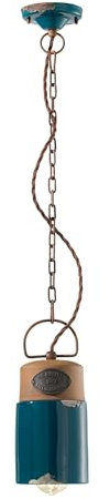 Licht-Erlebnisse Hängeleuchte Keramik Metall H: max. 80 cm D: 12,5 cm schmal Petrol antik Rostbraun E27 Vintage Hängelampe Esstisch Pendelleuchte Küche
