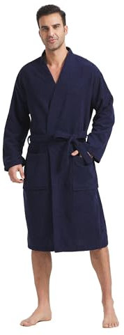 FashGudim Terry Cloth Robes for Men Big and Tall Short Mens Kimono Robe Super Absorbent Spa Bathrobe Calf Length With Pockets(Navy,5XL)