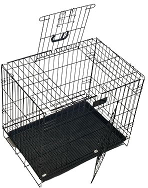 Metal Dog Crate/Cage – Pet Black Metal Folding Cage with 2 Doors Sliding Chew Resistant Plastic Base Tray Heavy Duty Puppy Training Solution (For size L: L76.5x H46.5xW53.8cm)