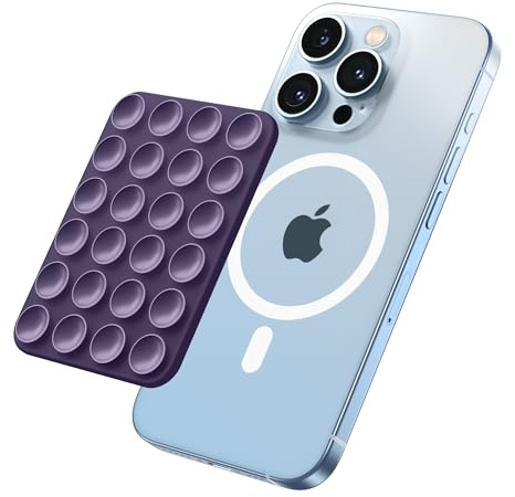 SuydanBox Support magnétique à ventouse, support antidérapant en silicone mains libres, compatible avec la coque MagSafe pour iPhone Pro Max Série 15/14/13/12 (violet foncé)