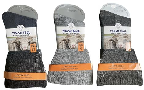 QZ FASHION 3 Pairs Men's Merino Wool Blend Diabetic Socks Extra-Wide Top Reinforced Heel & Toe UK Size 6-11