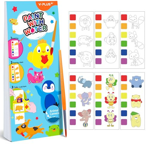 YPLUS Malbuch mit Wasserfarben für Kleinkinder, Aquarell-Malpapier für Kinder im Alter von 1–3, 2–4, magisches Buch, Kunsthandwerksgeschenk zum Zeichnen - Mini Tiere