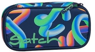 satch Schlamperbox extra groß inkl. Trennfach Reißverschlussfach Stiftehalter Geodreieck Sichtfenster für Stundenplan Crazy Twist - Dunkelblau