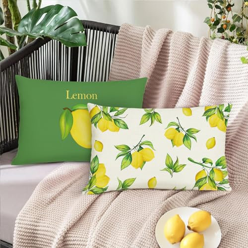 Bonhause 2er Set Kissenbezüge Zitronen Sommer 30 x 50 cm Gelbe Früchte Grün Dekorative Kissenhülle Zierkissenbezüge für Sofa Schlafzimmer Zuhause Garten Outdoor Dekoration