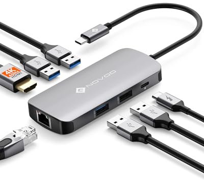 NOVOO 7 in 1 Hub USB C, Multiporta Adattatore con HDMI 4K, Ethernet RJ45, 3 Porte USB 3.0 & USB 2.0, Tipo-C 100W PD, Docking Station Compatibile con MacBook Pro/Air, Surface, iPad, Dell, HP