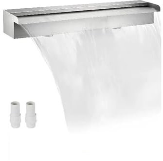 Kit Fontana Fontana per piscina a cascata in acciaio inox con connettore per tubo, canale di scarico, giardino, laghetto, fontana per piscina rettangolare Fontana Da Esterno Solare(SW1500)