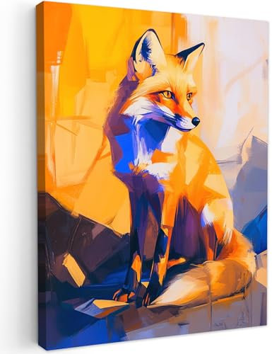 MuchoWow© Wandbilder 60x80 cm Wohnzimmer Wanddeko Schlafzimmer Zimmerdeko Wandgemälde Zimmer Deko auf Wand Dekoration Wall Art Fuchs - Orange - Formen - Abstrakt