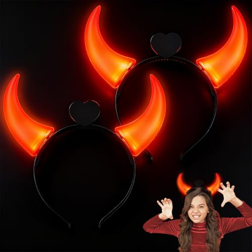 Alaoo Teufelshörner Haarreif, 2 Leuchtender Teufel Stirnband im Dunkeln | hörner Stirnband Mit Teufelsohren Leuchtende für Damen Herren Halloween Karnevals Fasching Accessoires