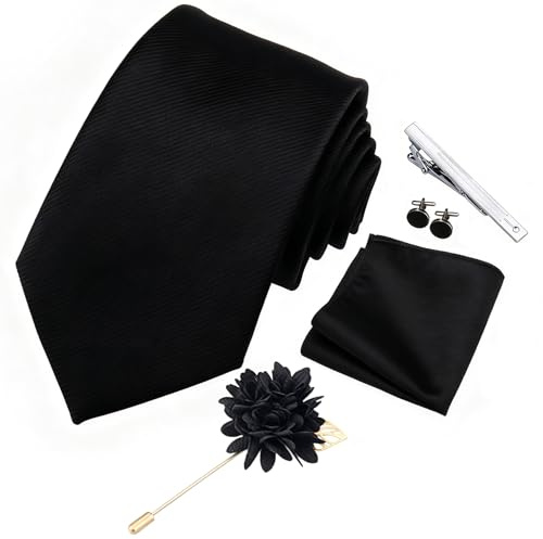 Xynovate Einfarbige Krawatte, Herren krawatte, Herrenfliege und Einstecktuch mit Manschettenknöpfen Set, Klassische Formelle Elegante Krawatte für Business, Hochzeit, Feier, Weihnachten