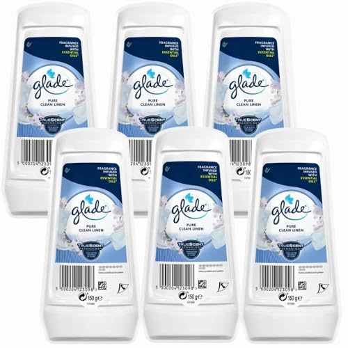 Glade Air Freshener Pure Clean Linen Scent, 150g x 6 - Odour Eliminator Gel, Long-Lasting Fresh Fragrance Air Freshener for Home with Welari Thank You Card | (6 Pack)