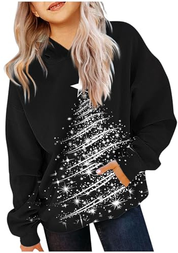 Keepink Boys Girls Christmas Hoodies Light Up Xmas Jumper Cute Novelty Christmas Tree Print Festive Sweatshirt With Pocket Oversized Sweater Kids Holiday Pullover Athletic Tops