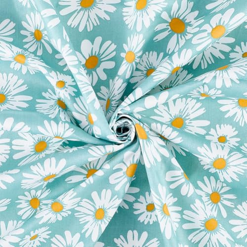 FINGERINSPIRE Baumwollstoff Gänseblümchenmuster Helltürkis 1x1.6m