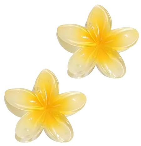 Lot de 2 pinces à cheveux hawaïennes en forme de fleur jaune crème, pinces à cheveux hibiscus pour femme - Grandes pinces pour cheveux épais - Accessoires de cheveux pour femme - Grande taille pour