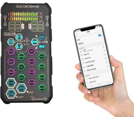 PUSOKEI Handheld-Live-Soundkarte, K9 Voice Changer USB-Audiomixer mit Mikrofon und Kopfhörer, 6 Spracheffekte und Gesangsmodi, Bluetooth-Unterstützung für Telefoncomputer