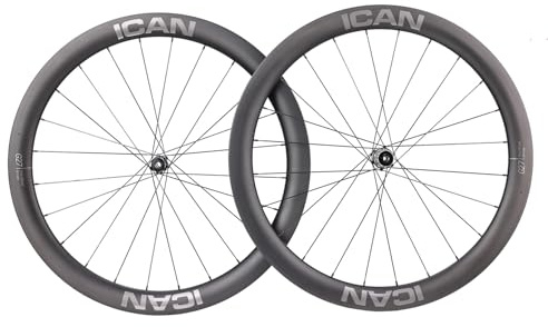 ICAN G27 700C Carbon Gravel Bike Laufradsatz, ultraleicht, 1305 g, 50 mm Aero Tiefe, 27 mm breiter Drahtreifen, schlauchlose kompatible Scheibenbremse