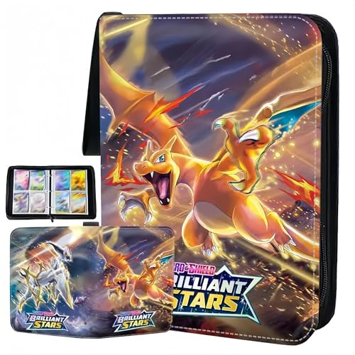 Card Binder for Pokemon 4 Pocket, 50 Pages 400 Pockets Portable Waterproof PU Trading Card Folder, Collection Card Album