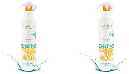 Jean & Len Sensitive Sonnenspray Bundle: LSF 50 + LSF 30, wasserfest, für empfindliche Haut, vegan, 2x 250 ml, ohne Silikone, Octocrylen, Duftstoffe & Mikroplastik