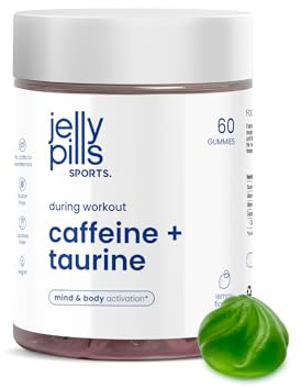 Gummies Caffeina con Taurina e Guaranà - Energia e Focus Mentale - 60 Gummies Vegane - Senza Zuccheri Aggiunti - Gusto Limone Naturale - Performance Sportiva - Jelly Pills Sports - per 1 mese