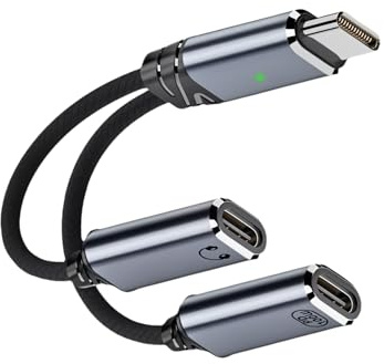 Adaptateur Double USB-c 2 en 1 avec Charge Rapide 100W et Prise Audio 3,5 Mm – Répartiteur pour Casque et Charge Compatible avec pour Iphone 16/Pro/Max, pour Samsung S24/S23. – Gris
