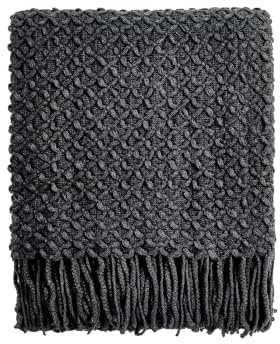 CREVENT Boho-Strickdecke im Landhausstil für Couch, Sofa, Sessel, Bett und Wohnkultur – weich, warm, kuschelig und leicht für Frühling, Sommer und Herbst (127 x 152 cm, schwarz)