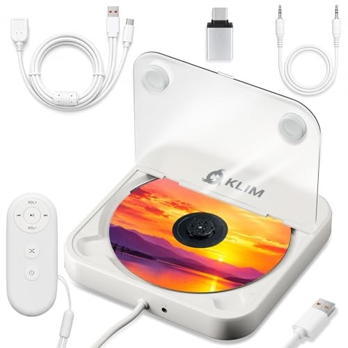 Auto CD Player Tragbar mit USB AUX und Fernbedienung für Fahrzeuge | Stoßfeste Technik ohne komplizierte Installation auch als Laufwerk für Laptops, Weiß