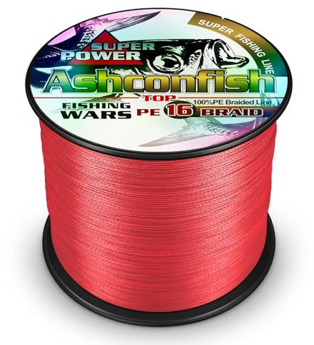 Ashconfish Lenza da pesca intrecciata-16 fili cavo da pesca 100 m/109 yards 181,4 kg resistente all'abrasione Incredibile Superline Zero Stretch Diametro ultrasottile Filo intrecciato rosso