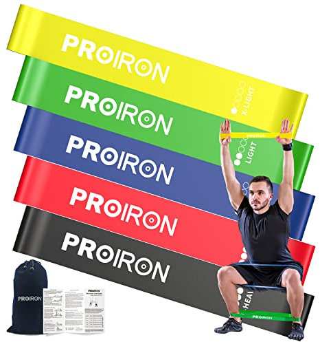 PROIRON Bande Elastique Fitness,Elastique Sport,Bande de Resistance Musculation,Lot de 5,Latex Naturel,5 Niveaux de Force,Sacde Rangement Inclus