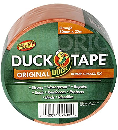 Duck Tape Original Orange, 50mm x 25m Verbesserte Formel, hochfestes, wasserdichtes Gaffer- und Kanal-Klebeband, Reparaturband