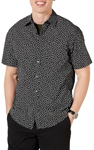 Amazon Essentials Men's Regular-Fit Short-Sleeve Print Shirt, Black Floral, XL
