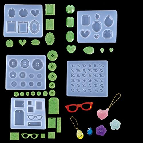 FineInno 6 Stück Harz Gießformen Silikonform Epoxy Resin Molds Resin Form Gussform Casting Mold mit Hängenden Löchern für DIY Schmuck, Ohrringe, Armband und Dekorationen