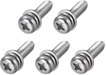 sourcing map M5 x 20mm Stainless Steel Phillips Pan Head Machine Screws Bolts Combine with Spring Washer and Plain Washers 5pcs