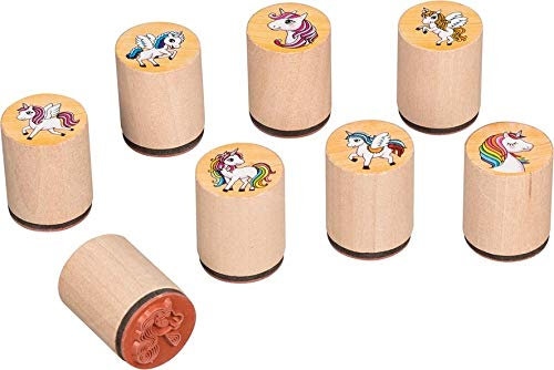 Kinderstempel aus Holz Einhorn 8 Stück von goki Mitgebsel mit Palandi® Sticker