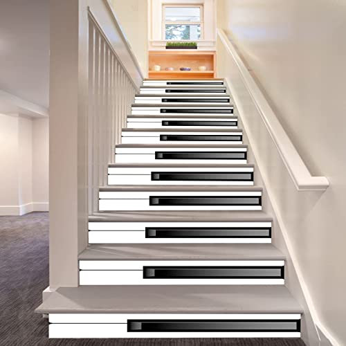 FLFK 3D Tasto pianoforte bianco e nero Autoadesiva Le scale alzata adesivo Vinile decalcomania Adesivi per scale decorazione 39,3 pollici x7,08 pollici x 13 pezzi