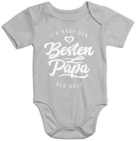 MoonWorks® Kurzarm Baby Body Ich Habe den besten Papa der Welt Spruch Geschenk Bio-Baumwolle grau 0-3 Monate