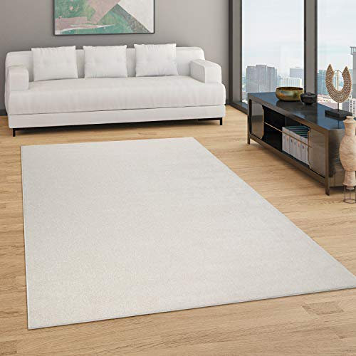 Paco Home Teppich Wohnzimmer Schlafzimmer Esszimmer Kurzflor Moderne Optik Einfarbig Pastell, Grösse:80x150 cm, Farbe:Creme