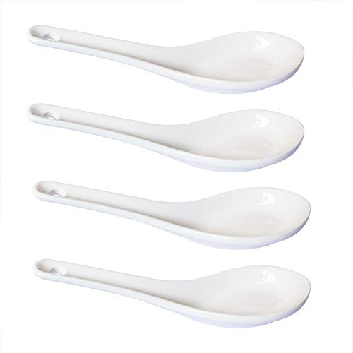 Pirhosigma 4 pcs Asia Porcelain Soup Spoon Ceramic Rice Spoons Chinese Won Ton Spoons for Home Kitchen Restaurant