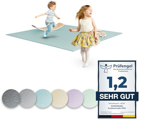 Ehrenkind® Krabbelmatte PRO | Extra dick und soft | Made in Germany | Spielmatte Baby |Oeko-Tex 100 | Größe 180x180cm NEBELBLAU