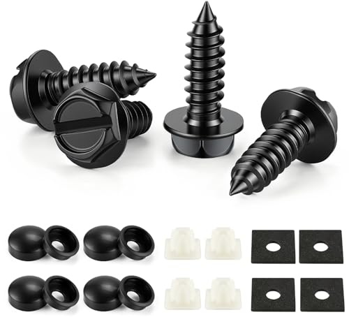 LivTee Rostfreie Kennzeichenschrauben zur Befestigung von Kennzeichenrahmen und Abdeckungen an Autos und LKWs, 4 Sets Premium Edelstahl Kennzeichenschrauben Kit (schwarz verzinkt)
