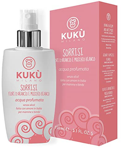 KUKÙ MILANO - Abbras - Eau parfumée 150 ml pour enfant et maman, sans alcool, fabriquée en Italie - Pêche et camomille