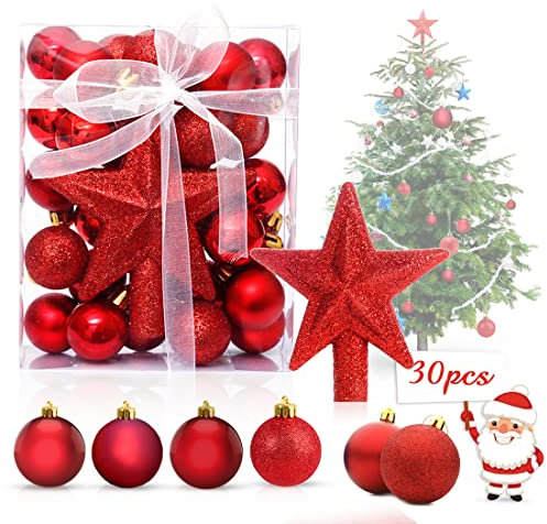 O-Kinee Palle di Natale Rosso, 30pcs Palline Albero Natale Rosso, Palla di Natalizie, Palline di Plastica Decorazioni, Decorazioni Albero di Natale, Albero di Natale Palline Decorazioni