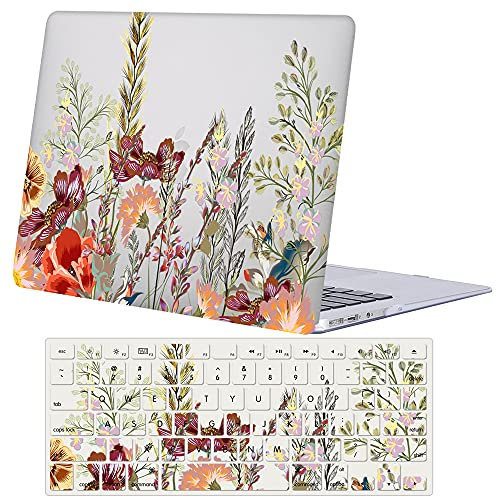 Bandless Case Compatible with MacBook Air 11 Inch Model A1370 & A1465, 2 in 1 Matte Plastic Laptop Hard Shell Snap on Case Bundle with Keyboard Cover for Mac Air 11,6'' - Flower