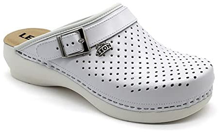 LEON PU101 Komfortschuhe Lederschuhe Pantolette Clog Damen, Weiß, EU 40