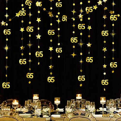 Gold 65. Geburtstag Dekorationen Nummer 65 Kreis Dot Twinkle Star Girlande Metallic Hanging Streamer Bunting Banner Backdrop für 65th Anniversary Party Supplies