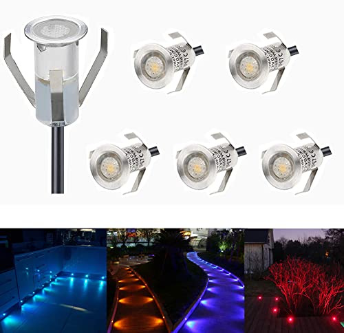 CHNXU 6er Set Mini Treppen Einbaustrahler Ø18mm 7LM RGB Farbwechsel Bodeneinbauleuchte LED IP67 Wasserdicht Aussen und Innen Deckenstrahler Boden Lampe mit 12V Netzteil für Garten Terrasse Küche Bad