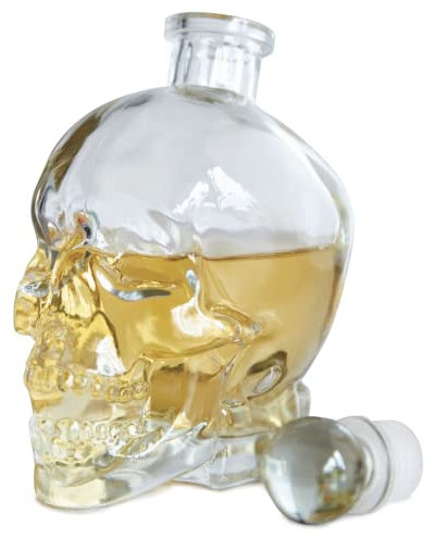 Skull Shaped Glass Decanter, Whiskey Decanter, 750ml with Heavy Glass Stopper, Perfect Wine Gift, Tequila Gift Set and All Other liquors