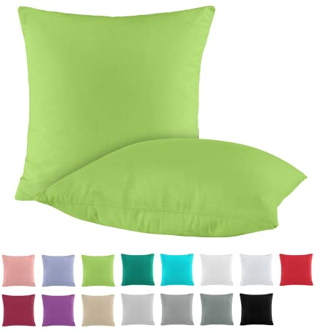 BaSaTex Baumwolle Renforcé Kissenbezug, 2er Pack, 50x50 cm, Grün | 100% Baumwolle, Öko_Tex Zertifiziert, Reißverschluss