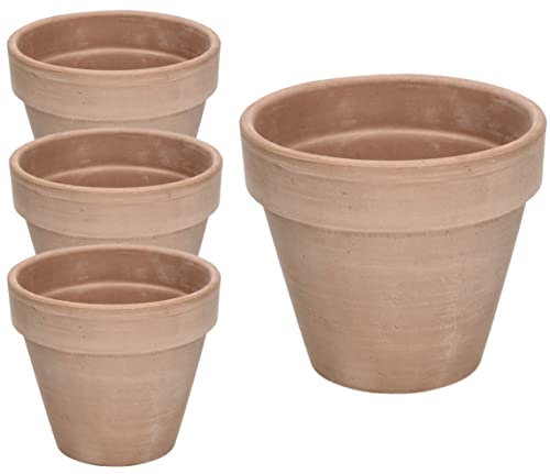 Kotarbau® Set di 4 vasi in terracotta con bordo 13 cm, per interni ed esterni, vaso per piante, per balcone o giardino, ceramica non smaltata, rustica, beige