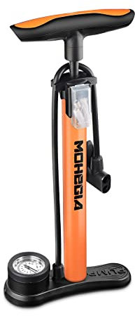 Bike Pump,MOHEGIA Bicycle Floor Pump with Gauge,High Pressure 160 PSI Fits Schrader and Presta Valve,for Tyre,Balls,Balloons,Inflatables Orange