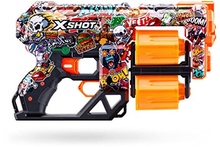 X-Shot Skins Dread - Sketch - Federdruck Dartblaster mit Doppeltrommel-Magazin, 12 Darts & einzigartigem Aussehen, Einheitsgröße