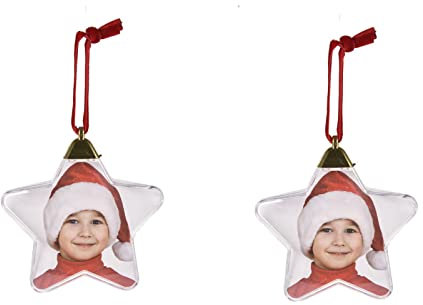 Pomrone 2 Stücke Weihnachtsbaumkugel Foto Weihnachtskugeln, Fotorahmen Christbaumschmuck Bilderrahmen Anhänger Stern Foto Tannenbaum Kugeln Weihnachtsdeko Party Familie Andenken Geschenk